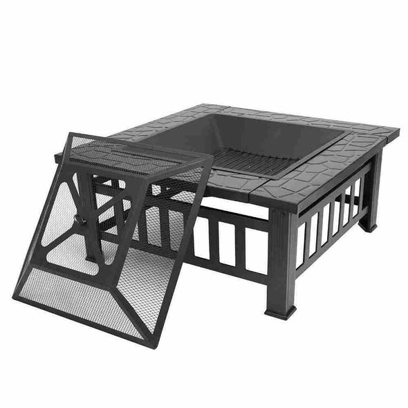 Aroflit 32" Black Crossweave Wood Burning Fire Pit with Spark Screen and BBQ Grill-Aroflit