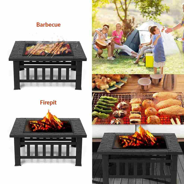 Aroflit 32" Black Crossweave Wood Burning Fire Pit with Spark Screen and BBQ Grill - Aroflit