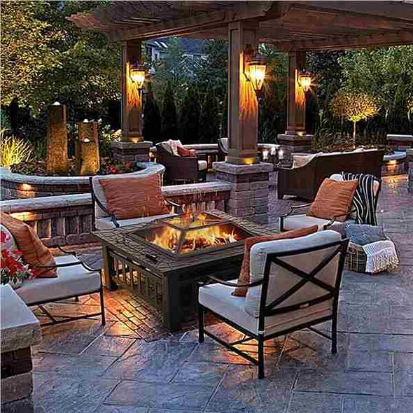 Aroflit 32" Black Crossweave Wood Burning Fire Pit with Spark Screen and BBQ Grill - Aroflit