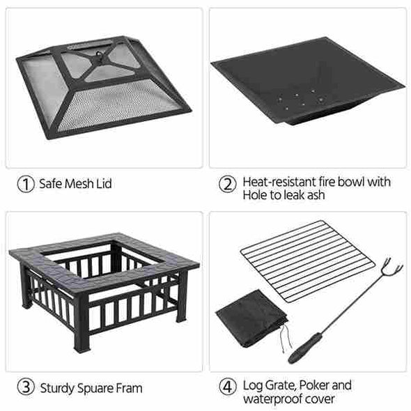 Aroflit 32" Black Crossweave Wood Burning Fire Pit with Spark Screen and BBQ Grill - Aroflit