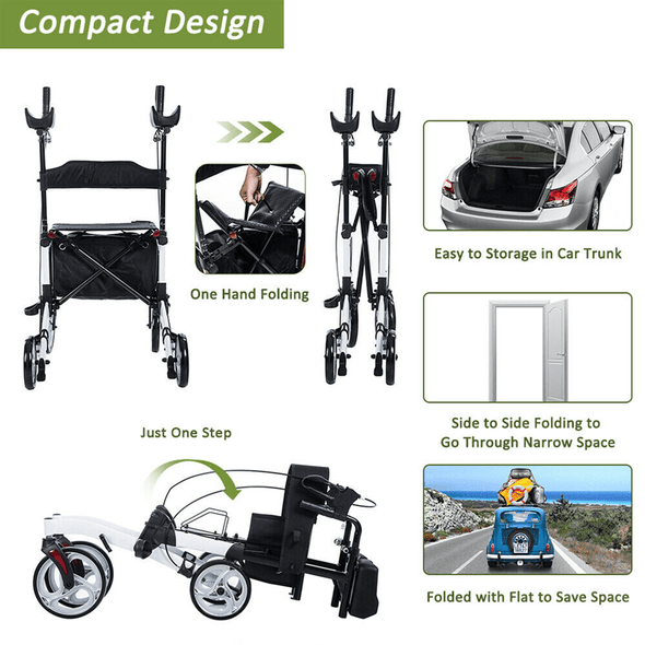 Aroflit™ Rollator Walker for Seniors and Adults with Adjustable Height Armrests and Seat - Aroflit