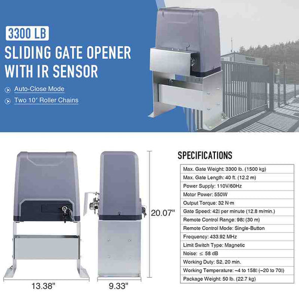 Aroflit™ Sliding Automatic Gate Opener - Electric Opener for Gates Up to 4400Lbs with Remote Controls - Aroflit