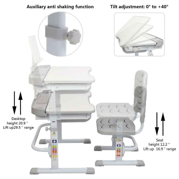 Children Desk and Chair Set - Adjustable Kids Study Drawing Play Table - Aroflit