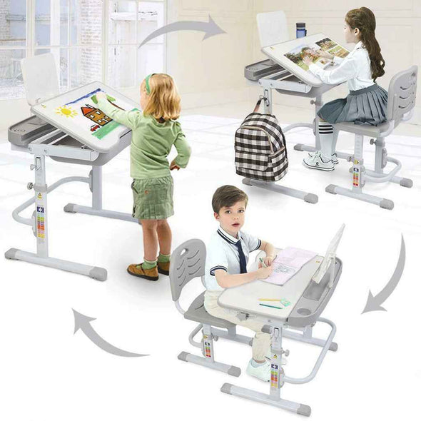 Children Desk and Chair Set - Adjustable Kids Study Drawing Play Table - Aroflit