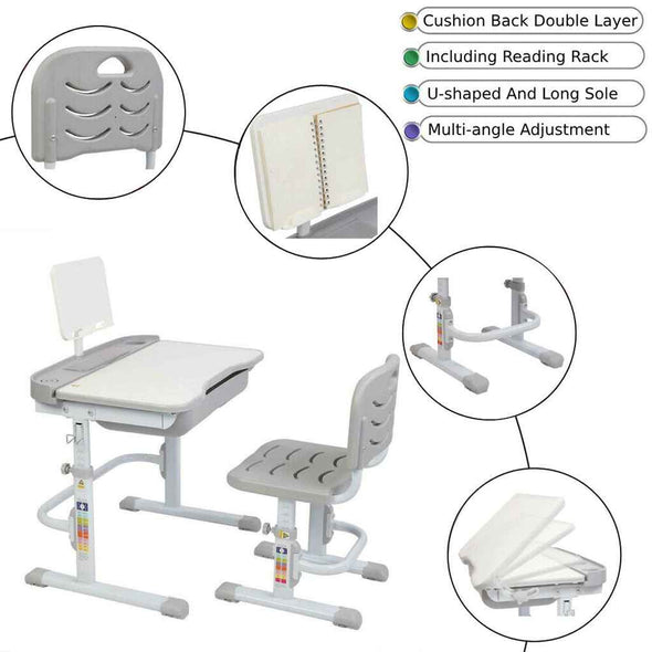Children Desk and Chair Set - Adjustable Kids Study Drawing Play Table - Aroflit