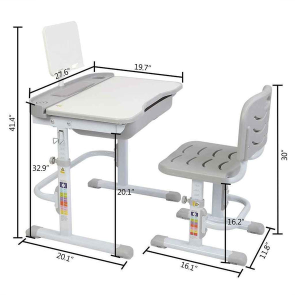 Children Desk and Chair Set - Adjustable Kids Study Drawing Play Table - Aroflit