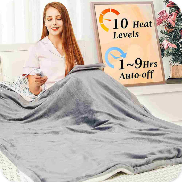 Electric Heated Blanket Throw Flannel Sherpa Fast Heating-Aroflit