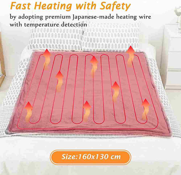 Electric Heated Blanket Throw Flannel Sherpa Fast Heating-Aroflit