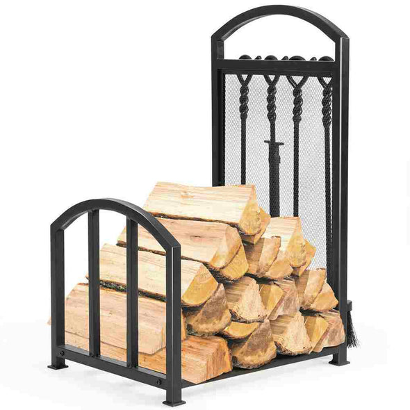 Firewood Log Rack Steel Fireplace Wood Storage Holder with tools-Aroflit