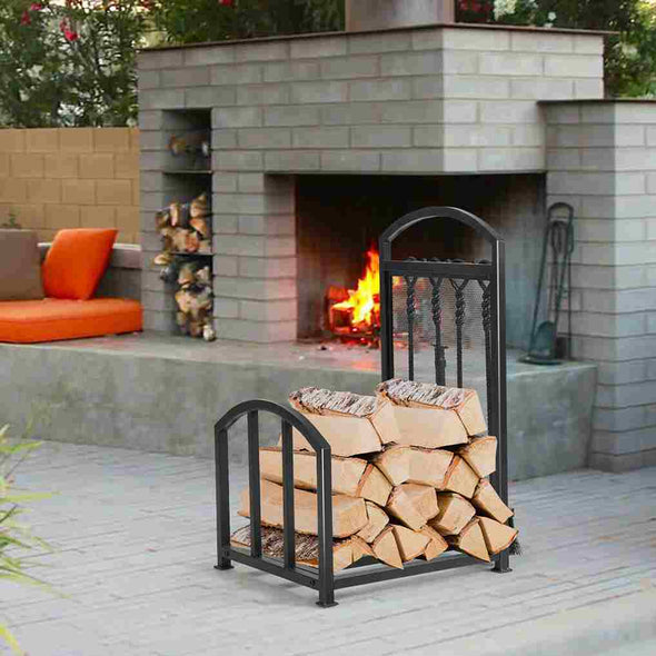 Firewood Log Rack Steel Fireplace Wood Storage Holder with tools-Aroflit