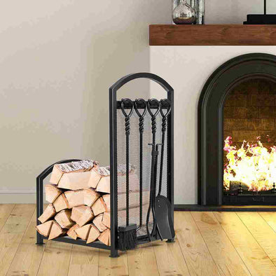 Firewood Log Rack Steel Fireplace Wood Storage Holder with tools-Aroflit