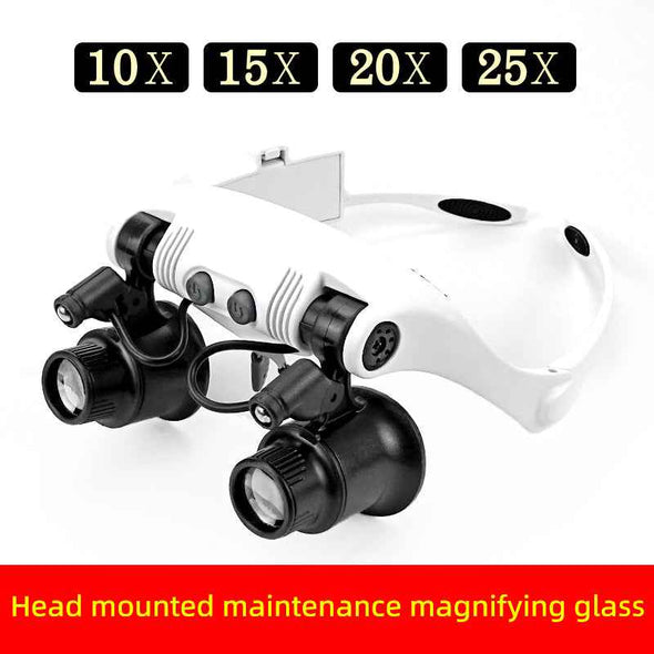 Headband Magnifier with LED Light And Multiple Lenses - Up to 25x Zoom - Aroflit
