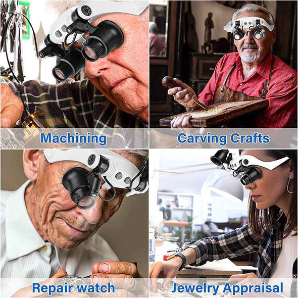 Headband Magnifier with LED Light And Multiple Lenses - Up to 25x Zoom - Aroflit