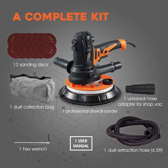 Heavy - Duty Handheld Drywall Sander 710W With LED & Vacuum Bag - Aroflit