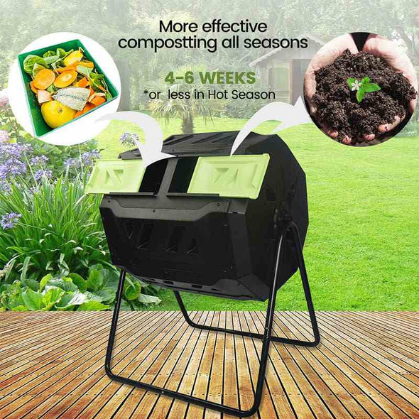 Large Compost Tumbler Bin - Outdoor Garden Rotating Dual Compartment Compost - Aroflit