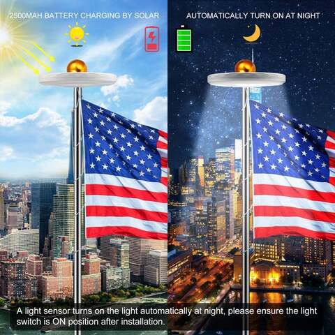 LED Solar Powered Flagpole Light - All Night Long Last - Aroflit