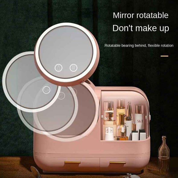 Makeup Storage Box with LED Mirror and Fan-Aroflit