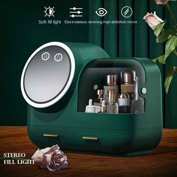 Makeup Storage Box with LED Mirror and Fan-Aroflit