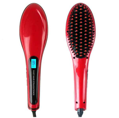 Red Ceramic Straightening Hair Brush-Aroflit