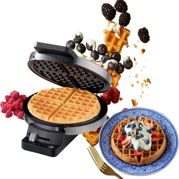 Round Waffle Maker - Best Belgian Classic Waffle Machine with 5-Setting Browning Control-Aroflit