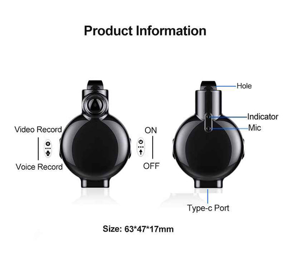 Small HD 1080P Wearable Mini Camera Video Voice Recorder Necklace - Aroflit