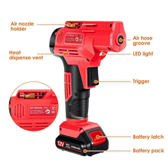 Tire Inflator Portable Air Compressor - Cordless air pump for cars tire - Aroflit