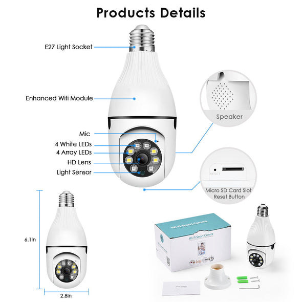 Wireless Light Bulb Security Camera 360° - Aroflit